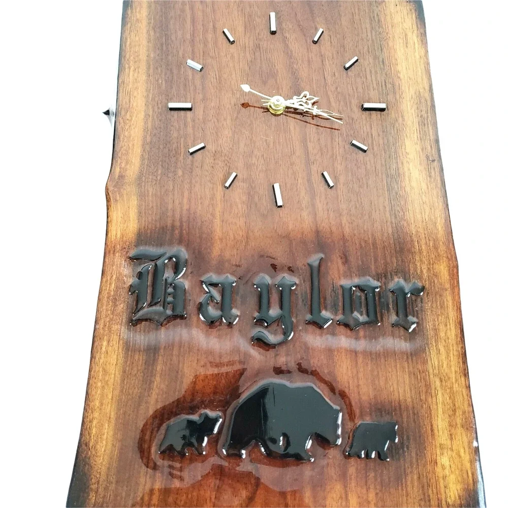 Baylor University Brown Rectangular Handmade Wooden Clock DOESN'T WORK